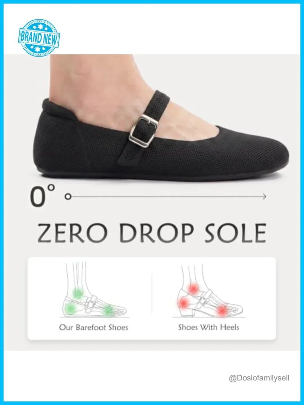Barefoot Wide Toe Box Zero Drop Knit Mary Jane Flats Adjustable Strap